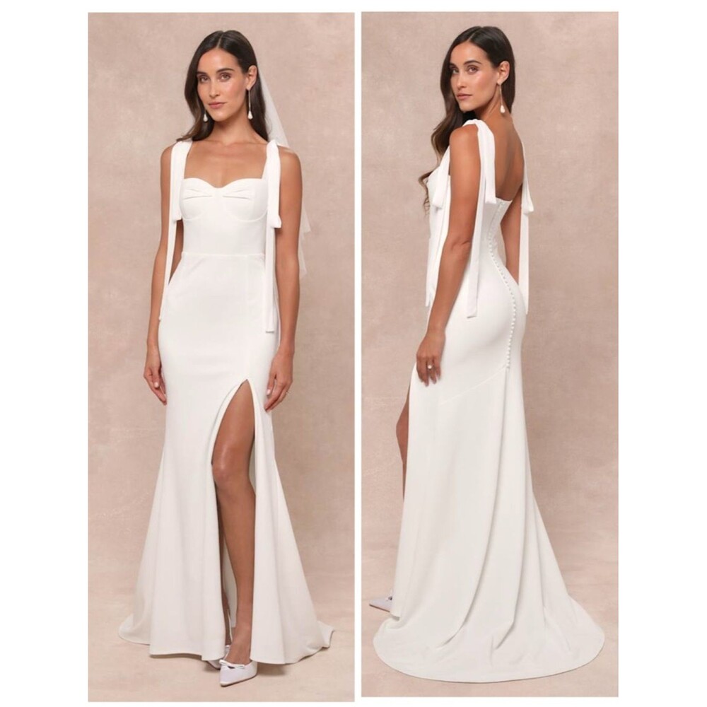 Lulus Splendid Love White Bustier Tie-Strap Mermaid Maxi Dress Size Large Bridal